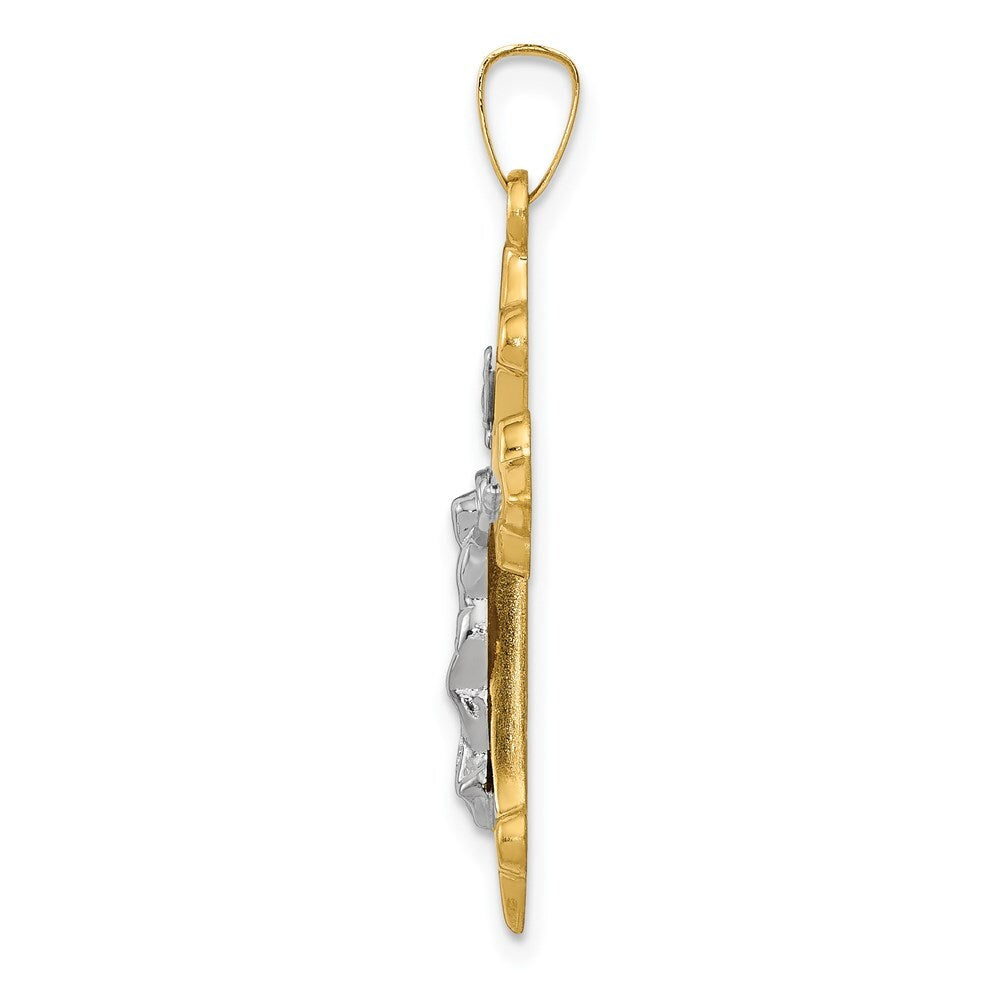 14k Two-tone Gold Polished Fleur de Lis INRI Crucifix Pendant for Women