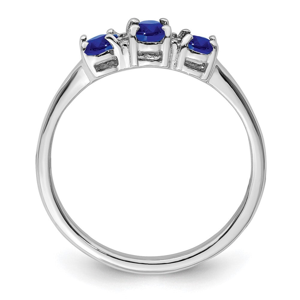 Sterling Silver Rhodium 3 Oval Sapphire & Diamond Ring Size 7