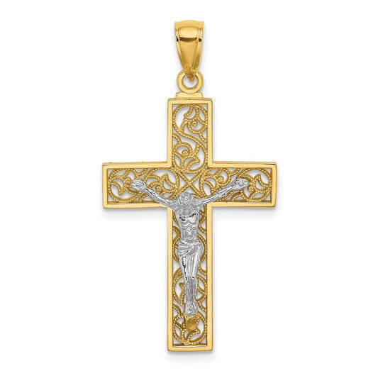 14k Two-tone Gold Crucifix Pendant for Women