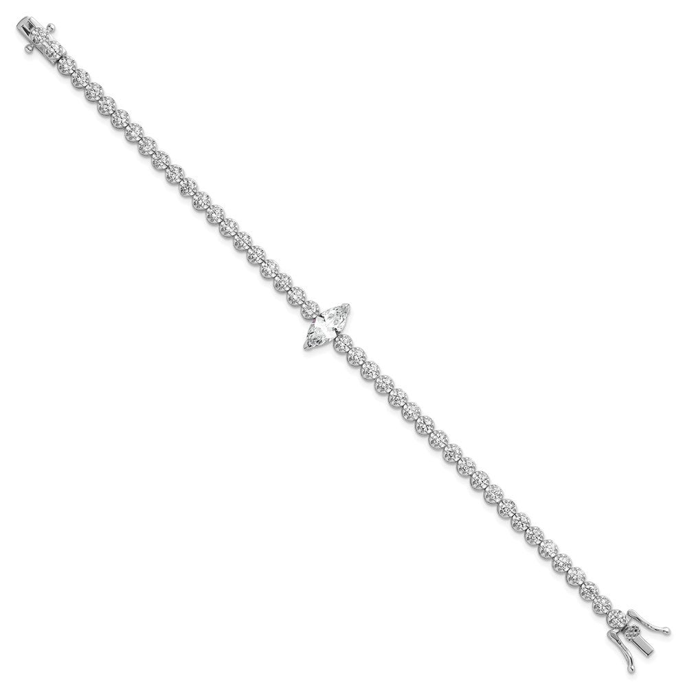 Sterling Silver Rhodium-plated  Fancy Round and Marquise-cut CZ 7.25" Bracelet