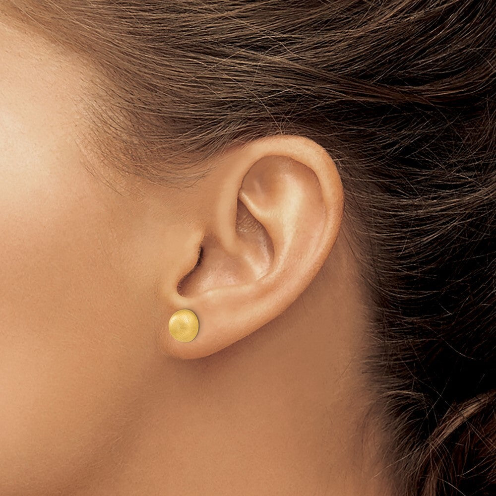 14k Yellow Gold Hollow Satin 8.00mm Half Ball Stud Earrings Gift for Women