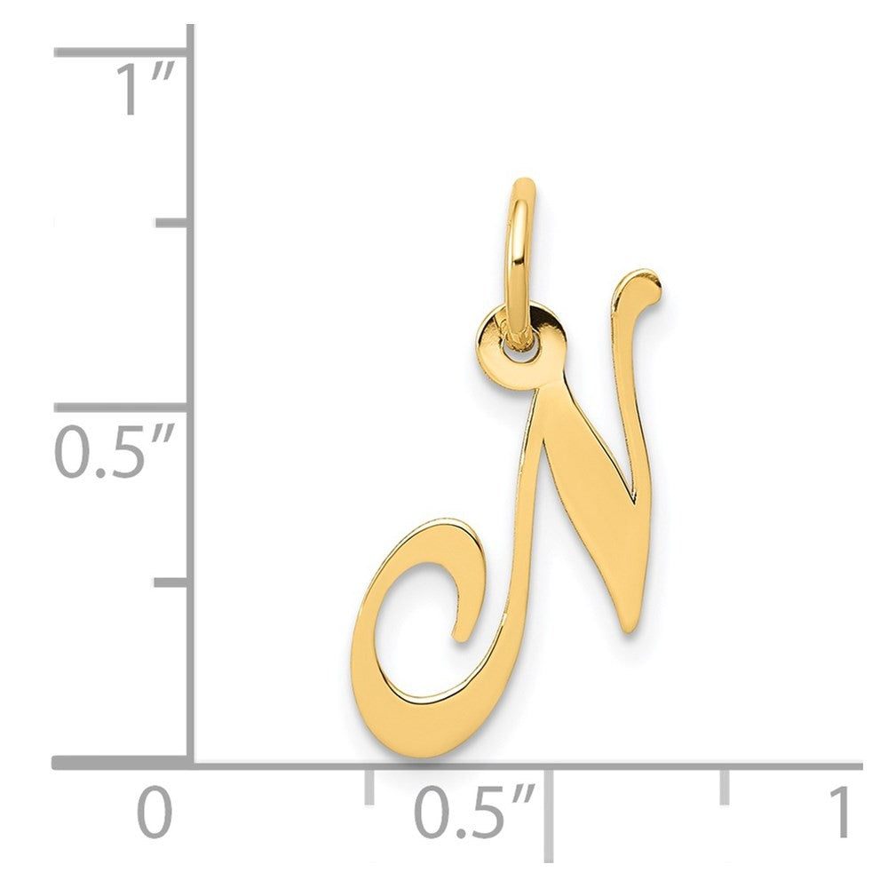 14k Yellow Gold Small Fancy Script Letter N Initial Charm Pendant
