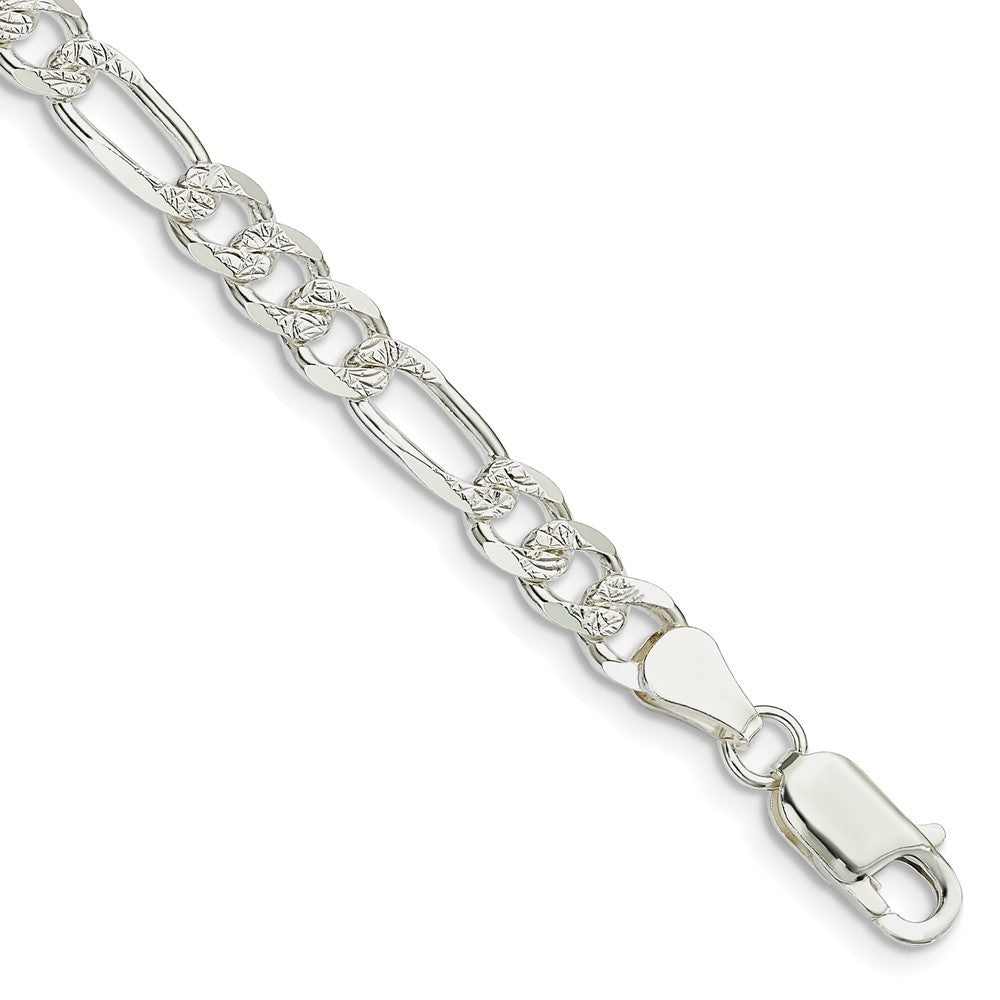 Sterling Silver 5.5mm Pav� Flat Figaro Chain