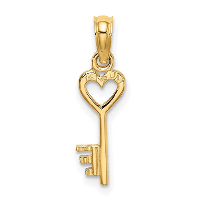 14k Yellow Gold 3D Key with Heart Pendant