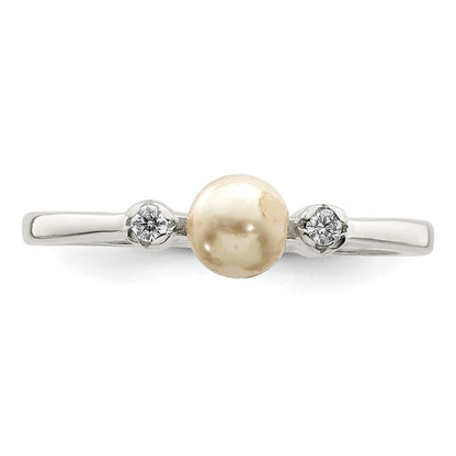 Sterling Silver Cubic Zirconia Imitation Pearl Ring Size 7