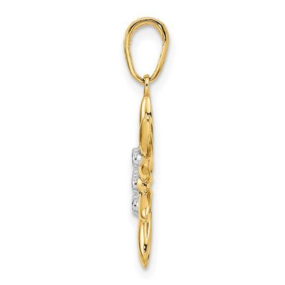 14k Yellow Gold and White Rhodium Diamond-cut Flower Pendant