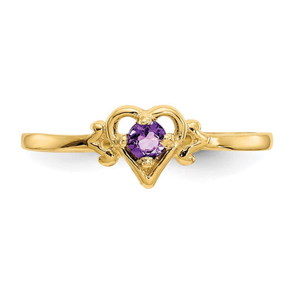 14K Yellow Gold Amethyst Birthstone Heart Ring