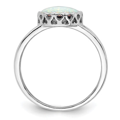 Sterling Silver Rhodium-plated Round White Created Opal Inlay Ring Size 7