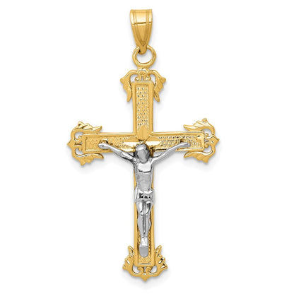 14k Two-tone Gold Diamond-cut Crucifix Pendant for Women