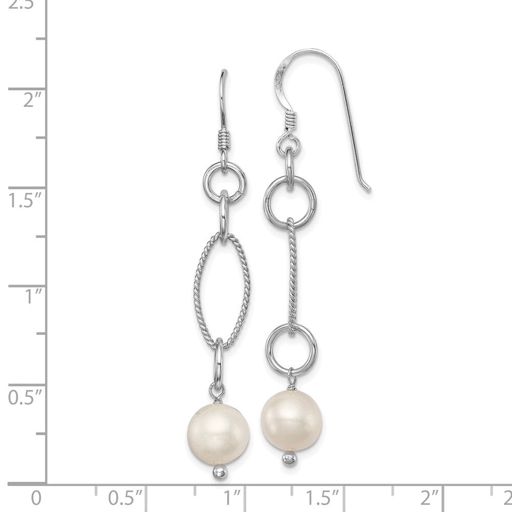 Sterling Silver Polished & Twisted White 8-9mm Cultured Pearl Dangle Earrings