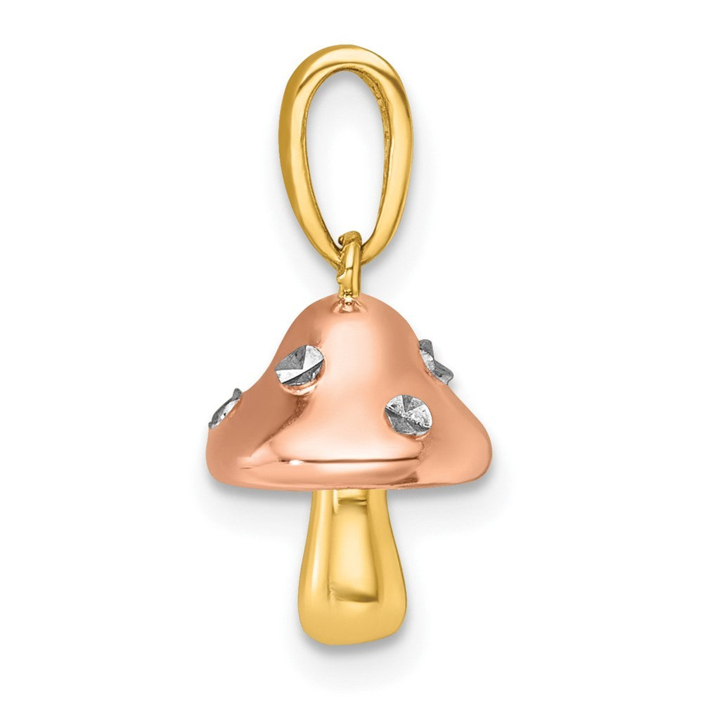 14k Yellow Gold with White Rhodium and Rose-plating Polished 3-D Mushroom Charm