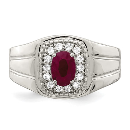 Sterling Silver Rhod-plated Men's African Ruby and White Topaz Ring Size 11