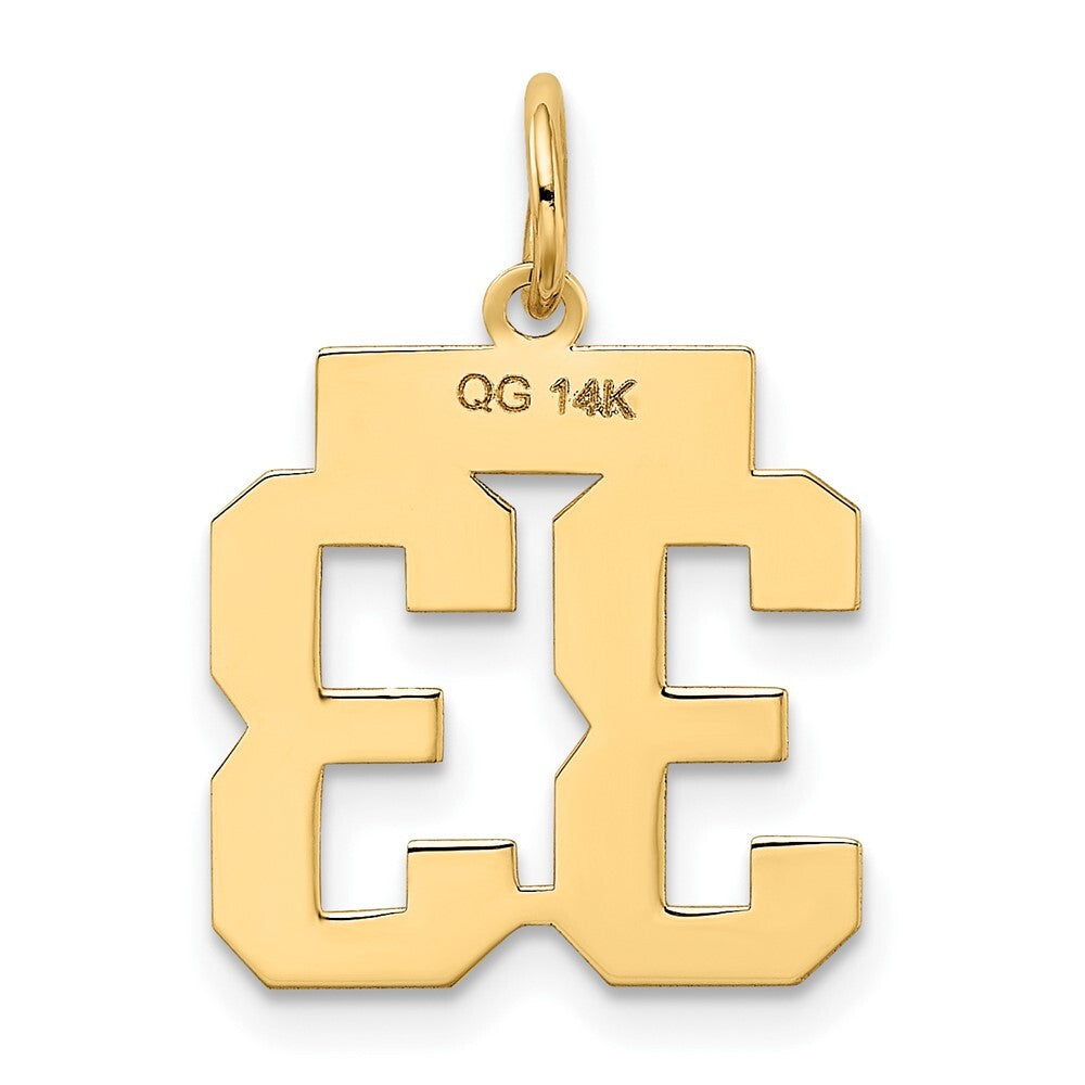 14k Yellow Gold Small Polished Number 33 Charm Pendant for Women