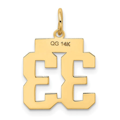 14k Yellow Gold Small Polished Number 33 Charm Pendant for Women