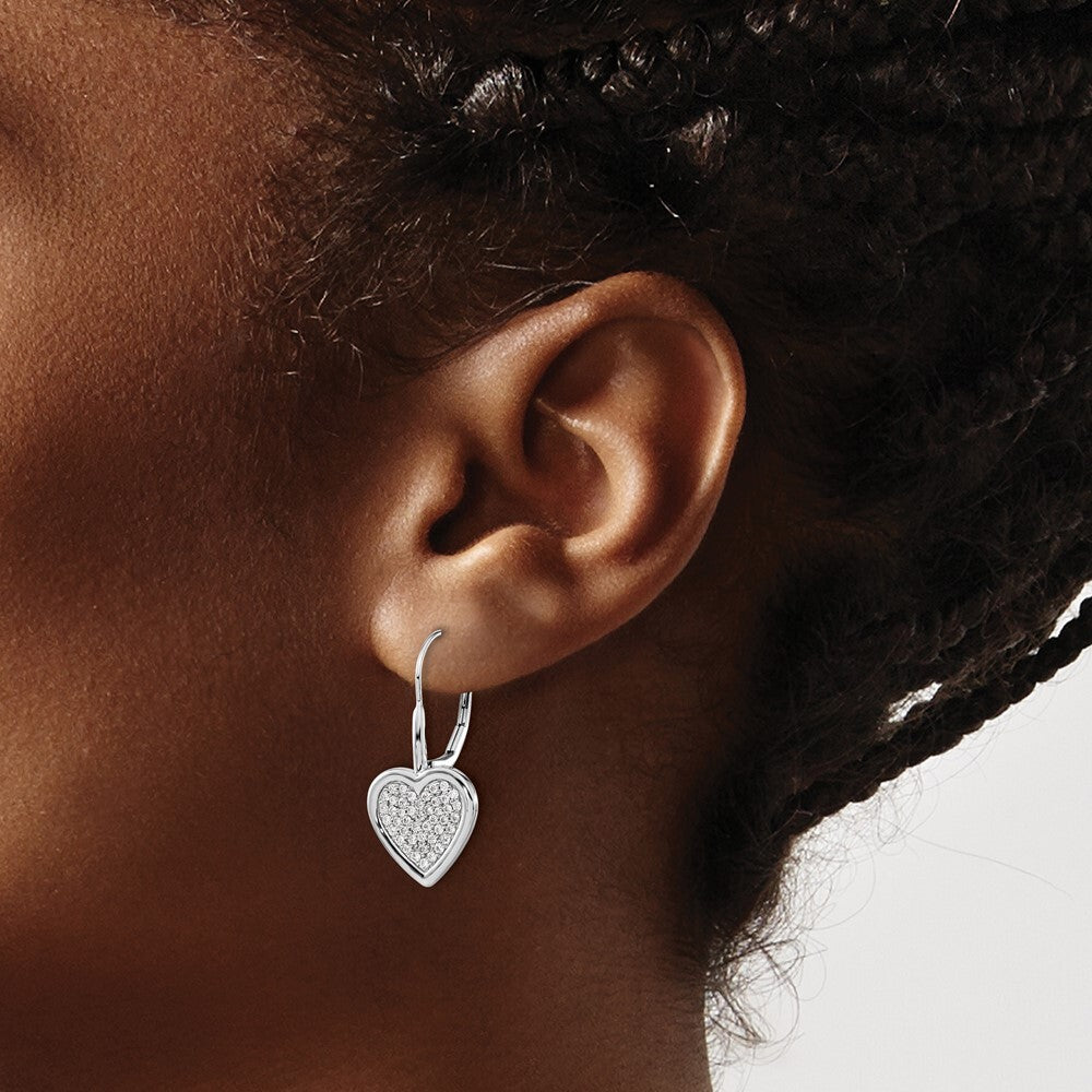 14k White Gold Diamond Fancy Heart Leverback Drop & Dangle Earrings