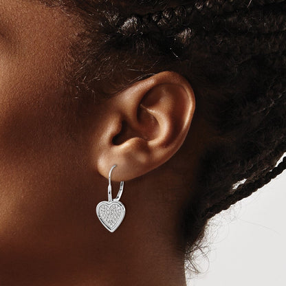 14k White Gold Diamond Fancy Heart Leverback Drop & Dangle Earrings