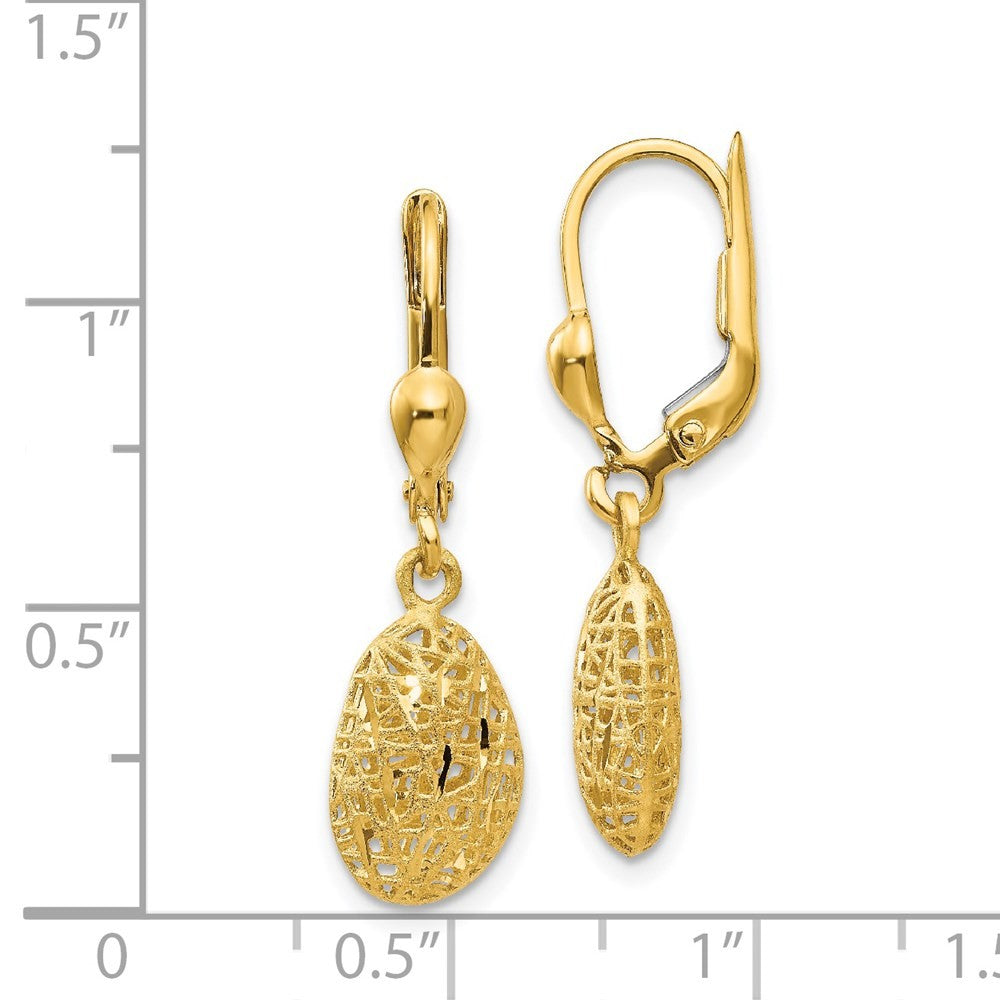 14k Yellow Gold Polished Diamond-cut Satin Puff Drop Dangle Earrings