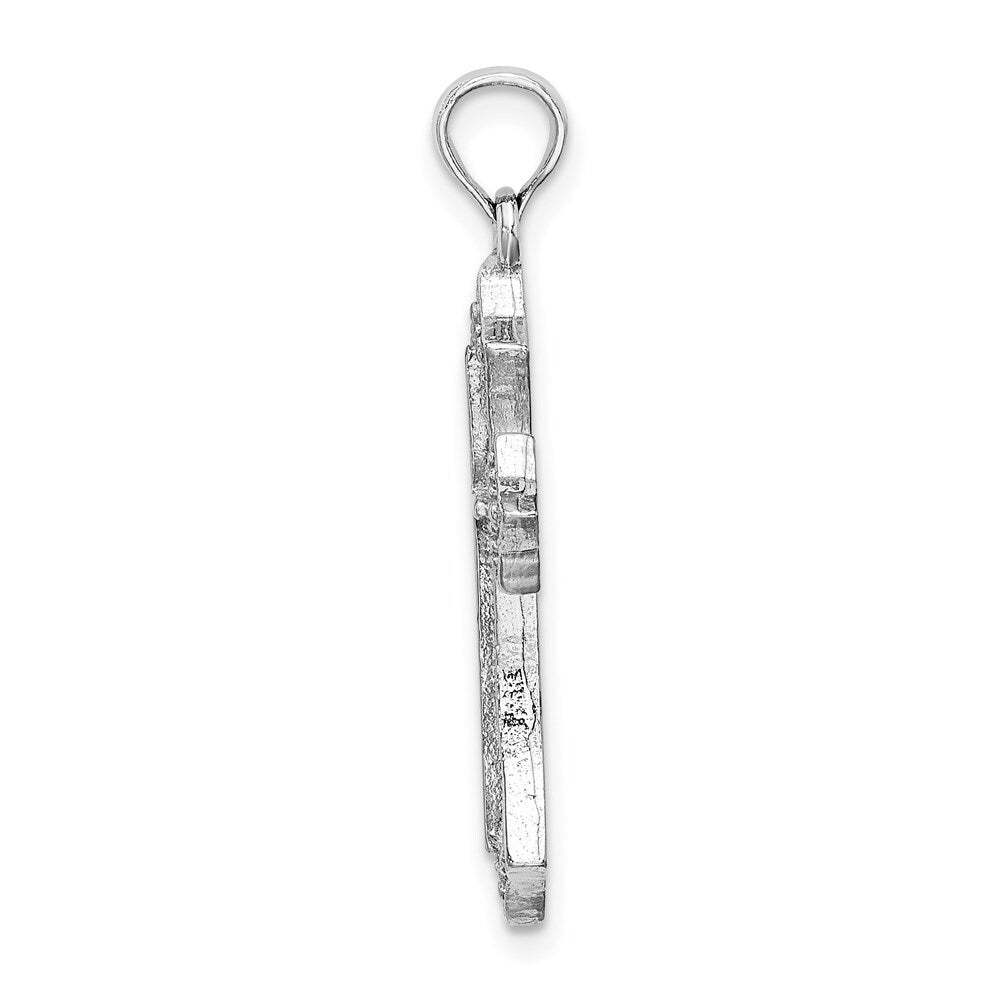 14k White Gold Beaded Cross Charm Pendant for Women