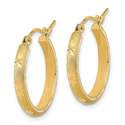 14k Yellow Gold Polished and Satin Diamond-cut Hoop Earrings