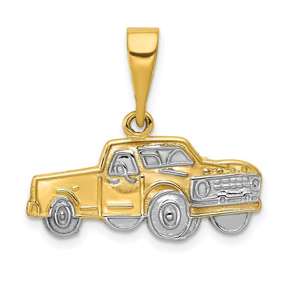 14k Yellow Gold Rhodium Pick-up Truck Pendant for Women