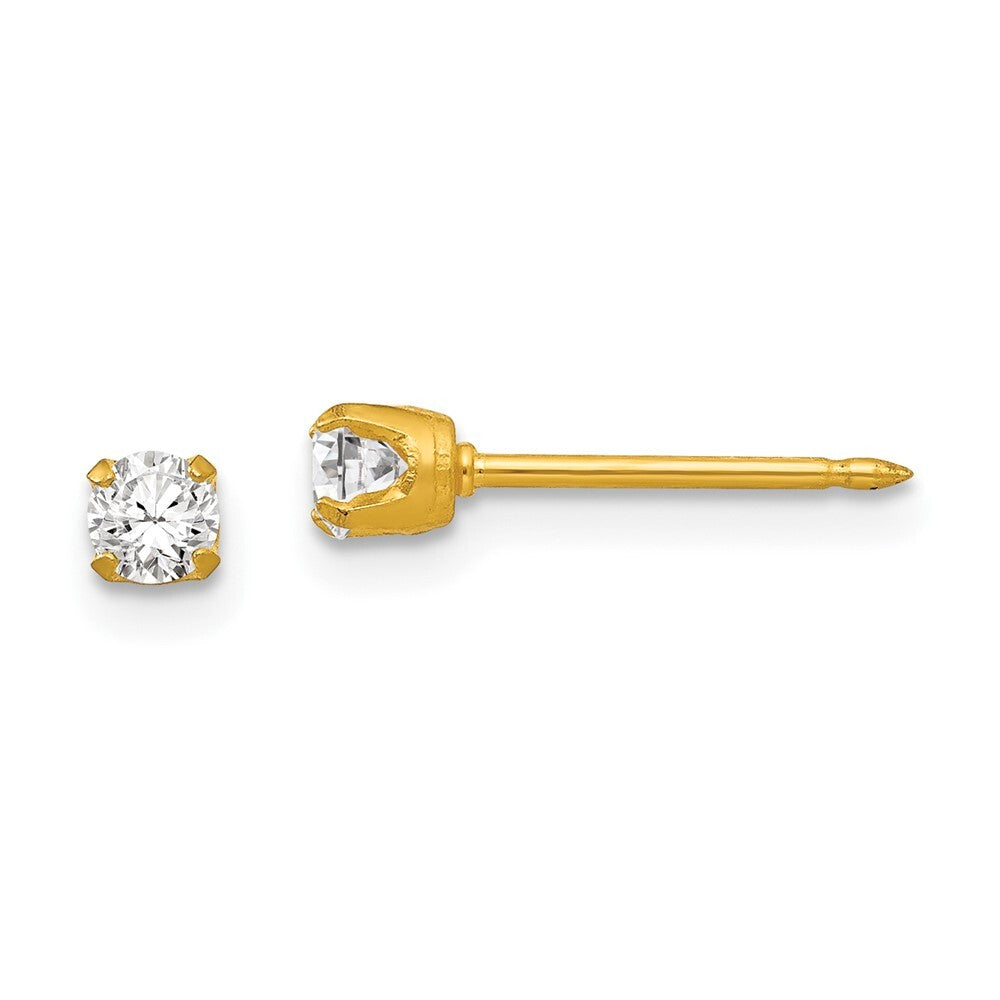 18k Yellow Gold 3mm Cubic Zirconia Stud Earrings Gift for Women