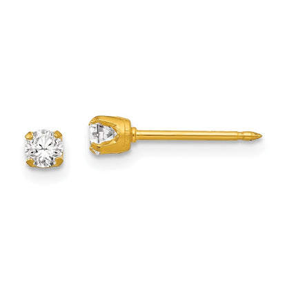 18k Yellow Gold 3mm Cubic Zirconia Stud Earrings Gift for Women