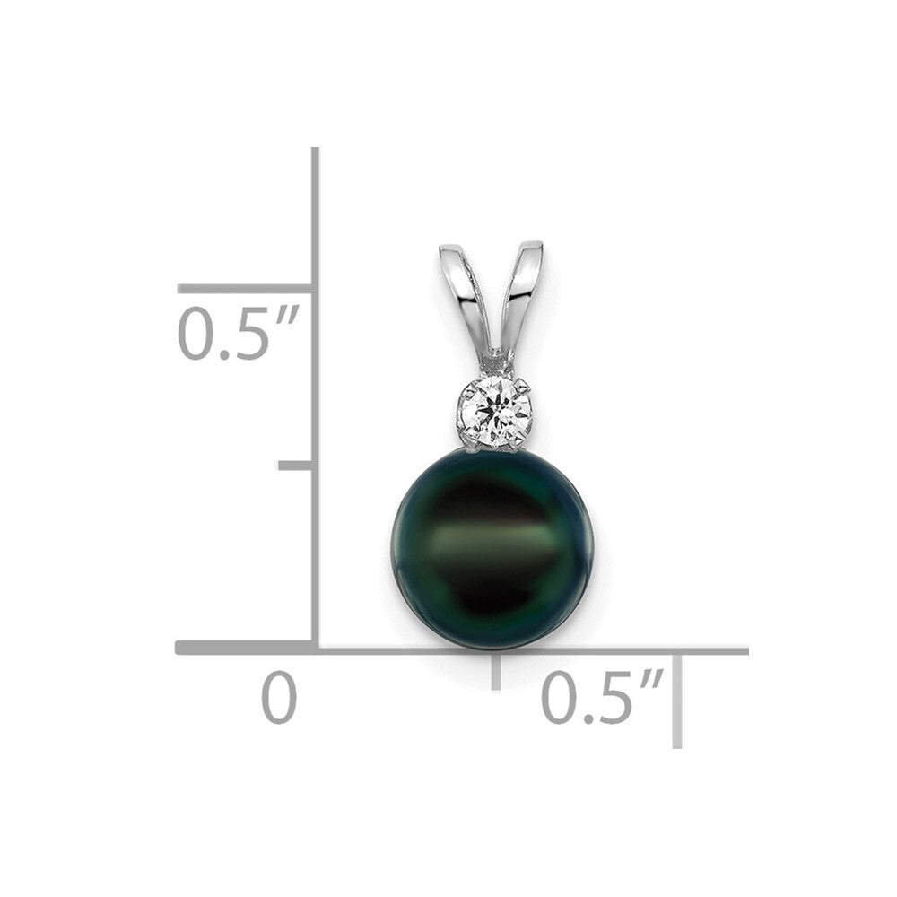14k White Gold 7-8mm Black Akoya Saltwater Cultured Pearl & Diamond Pendant