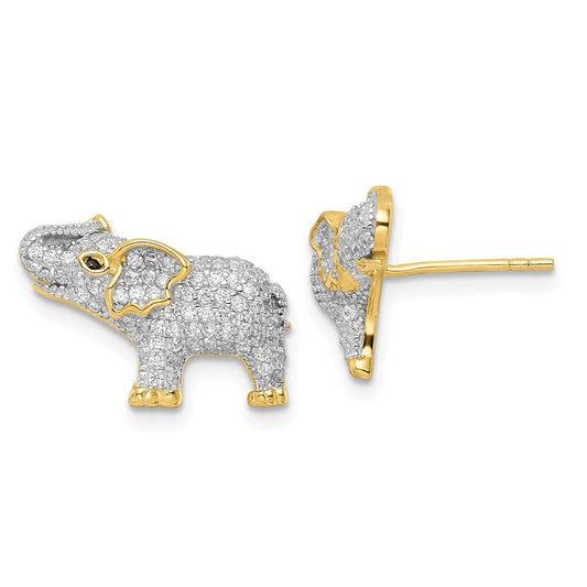 Sterling Silver Rhodium-plated Gold Tone CZ Elephant Earrings