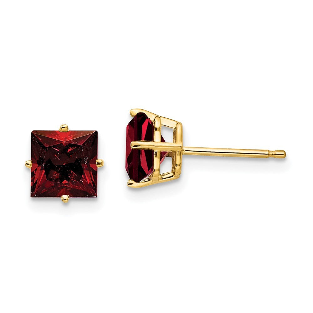 14k Yellow Gold 6mm Princess Cut Garnet Earrings
