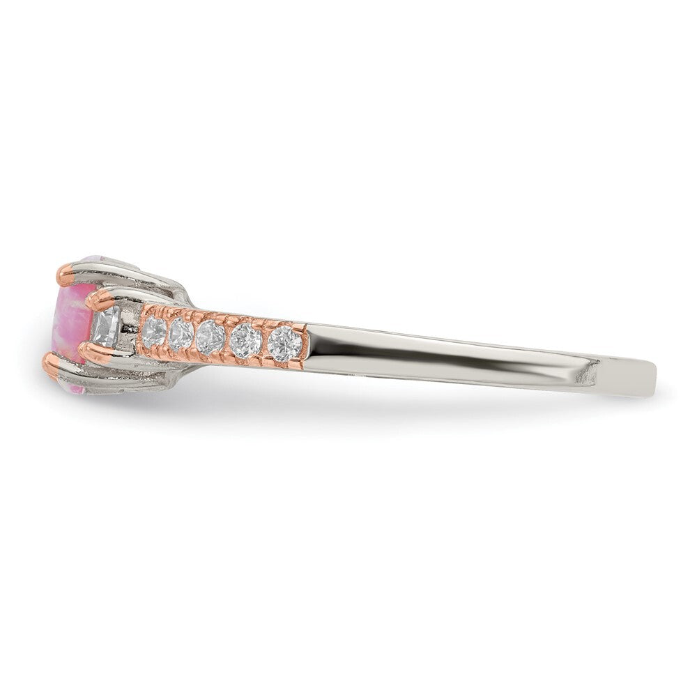 Sterling Silver Rose-tone Created Pink Opal and Cubic Zirconia Ring Size 7