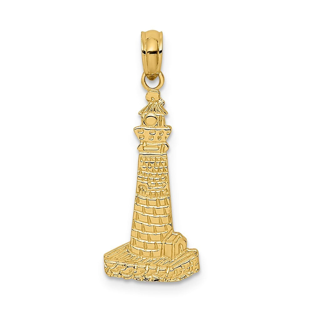 14k Yellow Gold Flat and Textured Lighthouse Charm