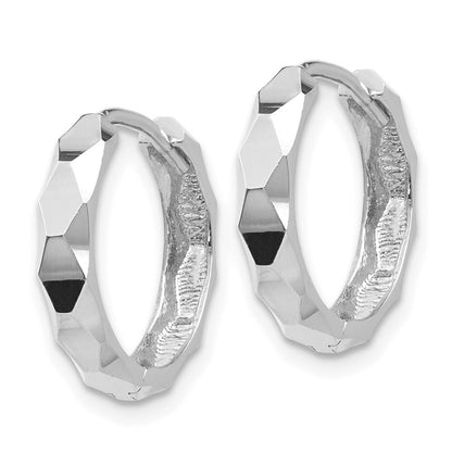 14k White Gold Diamond-cut Hoop Earrings Gift for Women