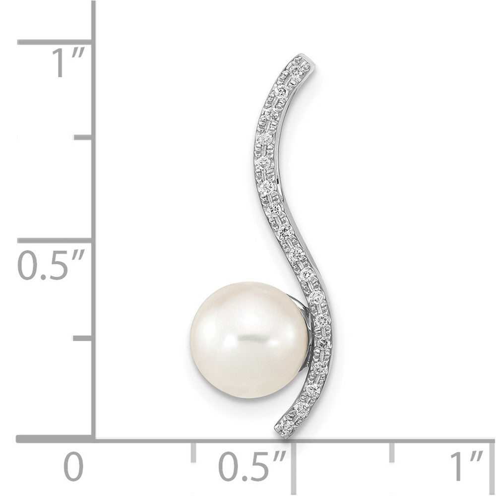 14k White Gold 8mm Akoya Saltwater Cultured Pearl and Diamond Chain Slide
