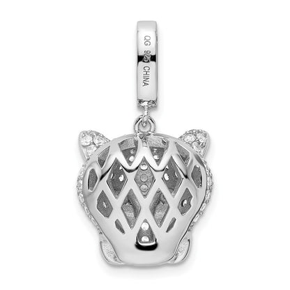 Sterling Silver Rhodium-plated Green & White Cubic Zirconia Panther Pendant