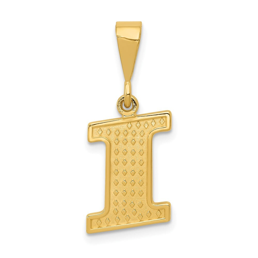 14k Yellow Gold Textured Initial I Charm Pendant for Women