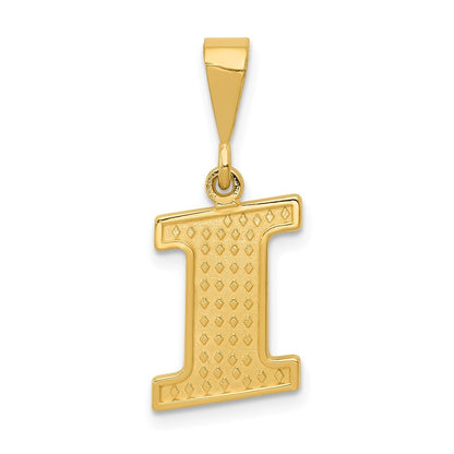 14k Yellow Gold Textured Initial I Charm Pendant for Women
