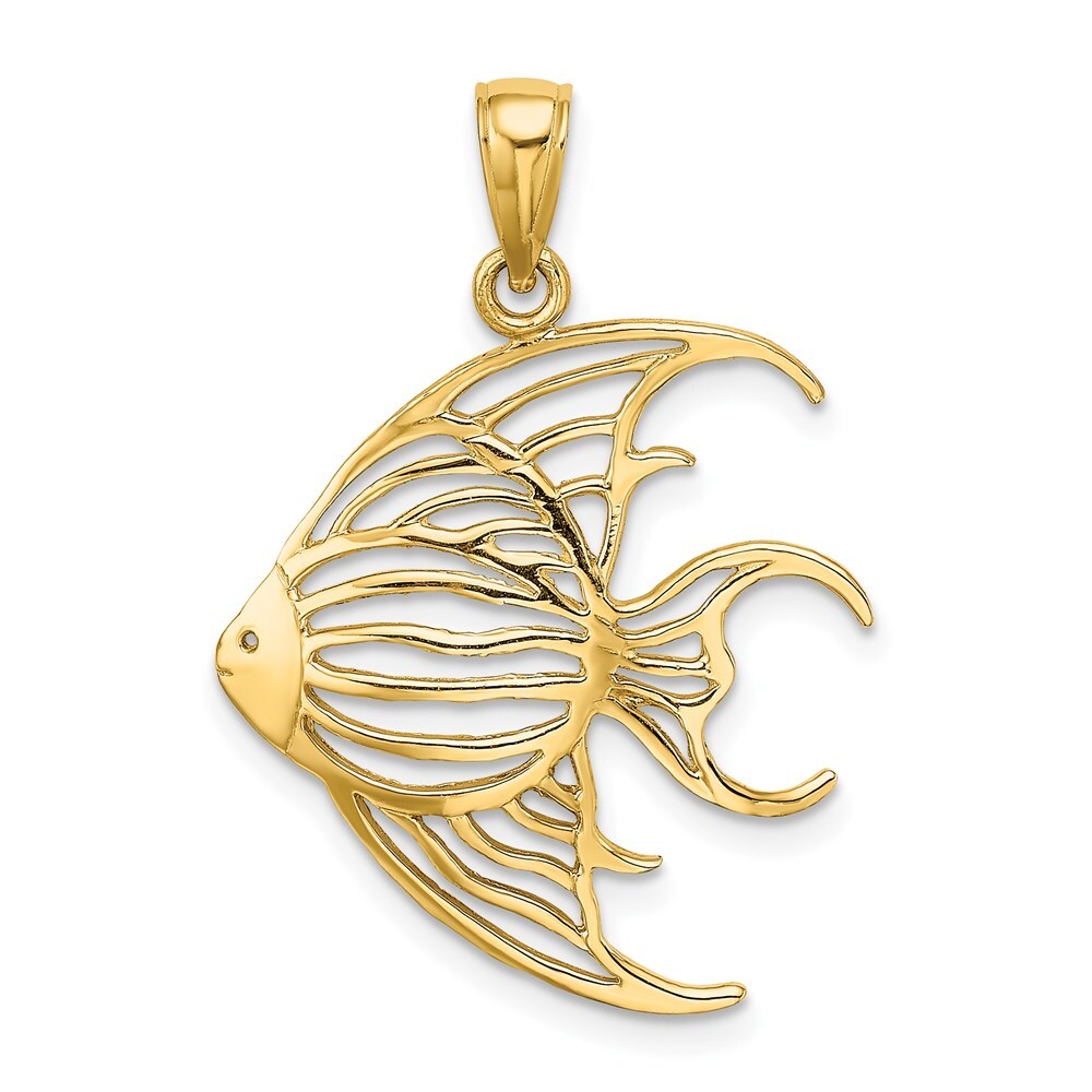 14k Yellow Gold Cut-Out Angelfish Charm Pendant for Women