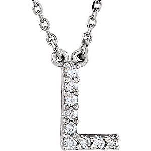 14k White Gold .08 CTW Natural Diamond Initial L 16" Necklace