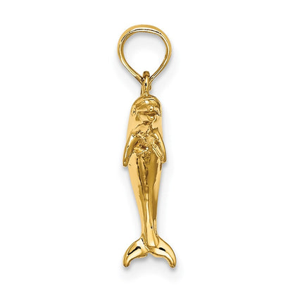 14k Yellow Gold 3-D Polished Mini Dolphin Jumping Charm