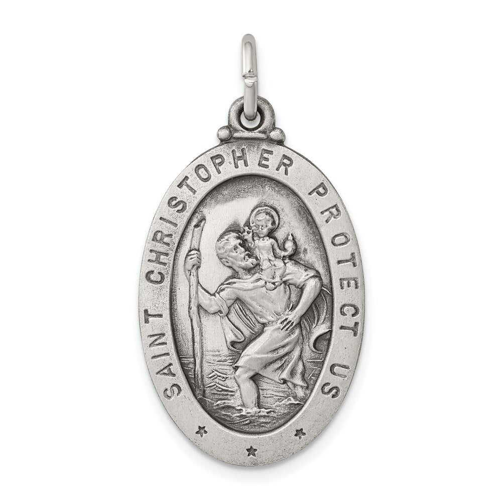 Sterling Silver Antiqued St. Christopher Medal Pendant