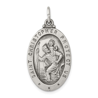 Sterling Silver Antiqued St. Christopher Medal Pendant