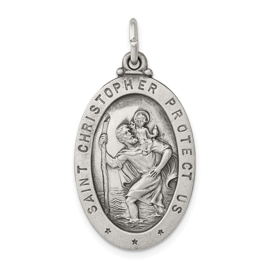 Sterling Silver Antiqued St. Christopher Medal Pendant