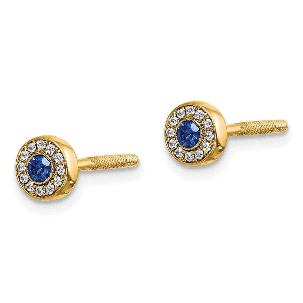 14k Yellow Gold Diamond and Sapphire Halo Stud Earrings