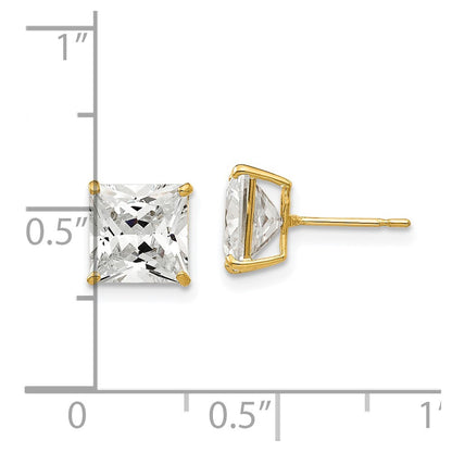 14k Yellow Gold 7mm Square Cubic Zirconia Stud Earrings Gift for Women