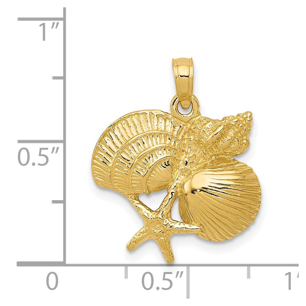 14k Yellow Gold Four Shell Cluster Pendant for Women