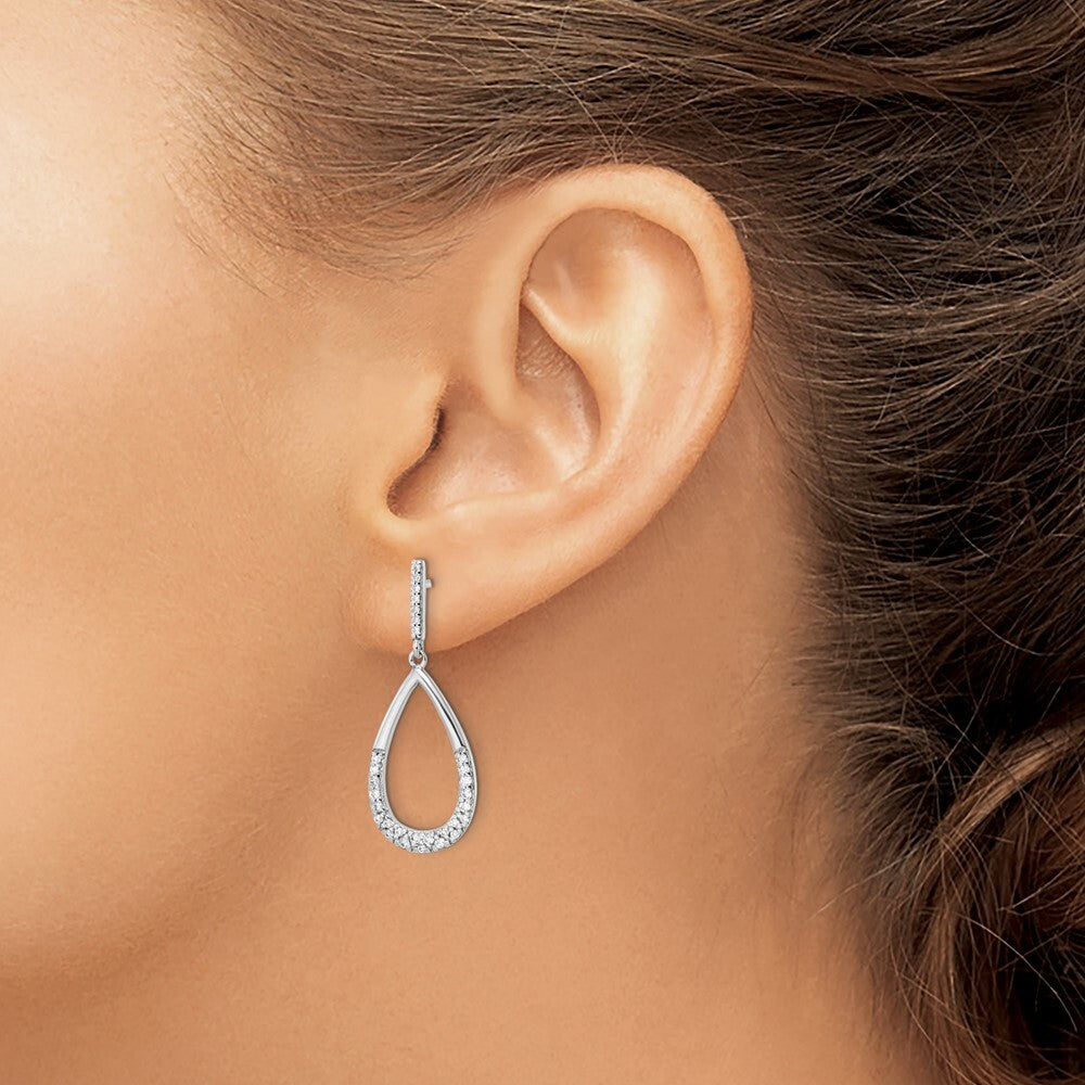 Sterling Silver Polished Cubic Zirconia Teardrop Dangle Post Earrings