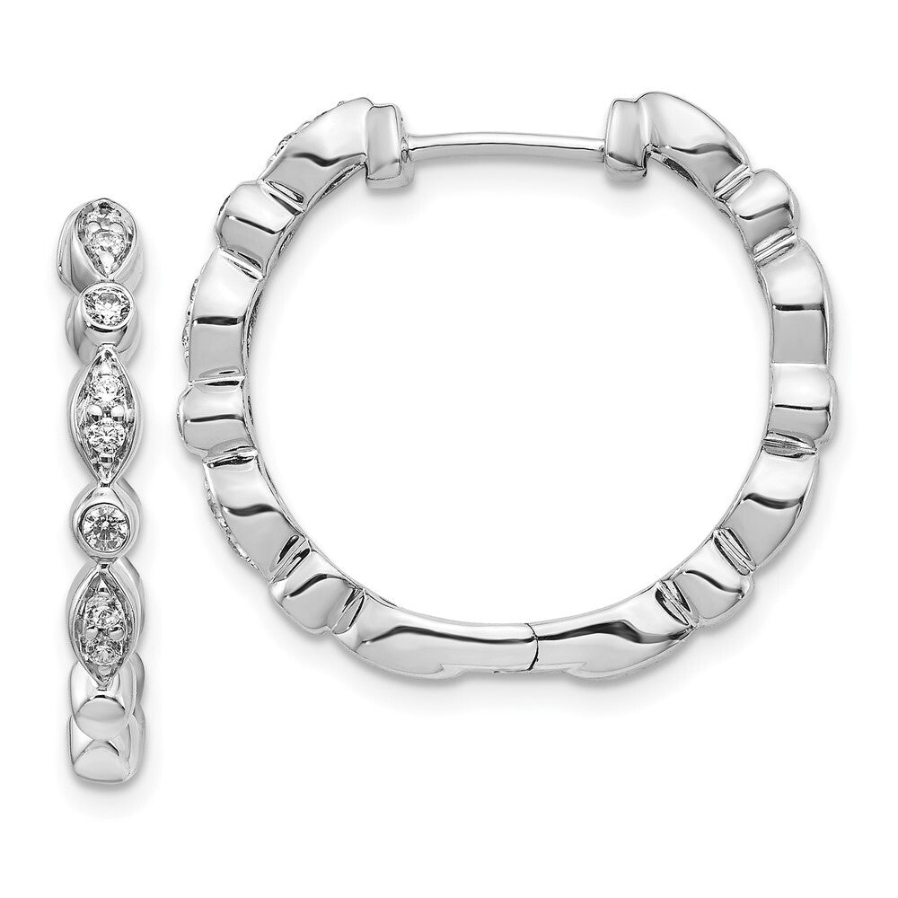 14k White Gold Diamond Hinged Hoop Earrings