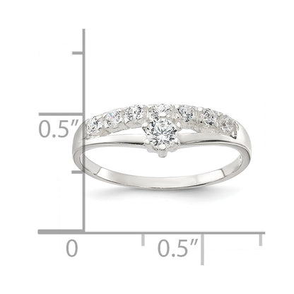 Sterling Silver Row and Solitaire Cubic Zirconia Ring Size 8