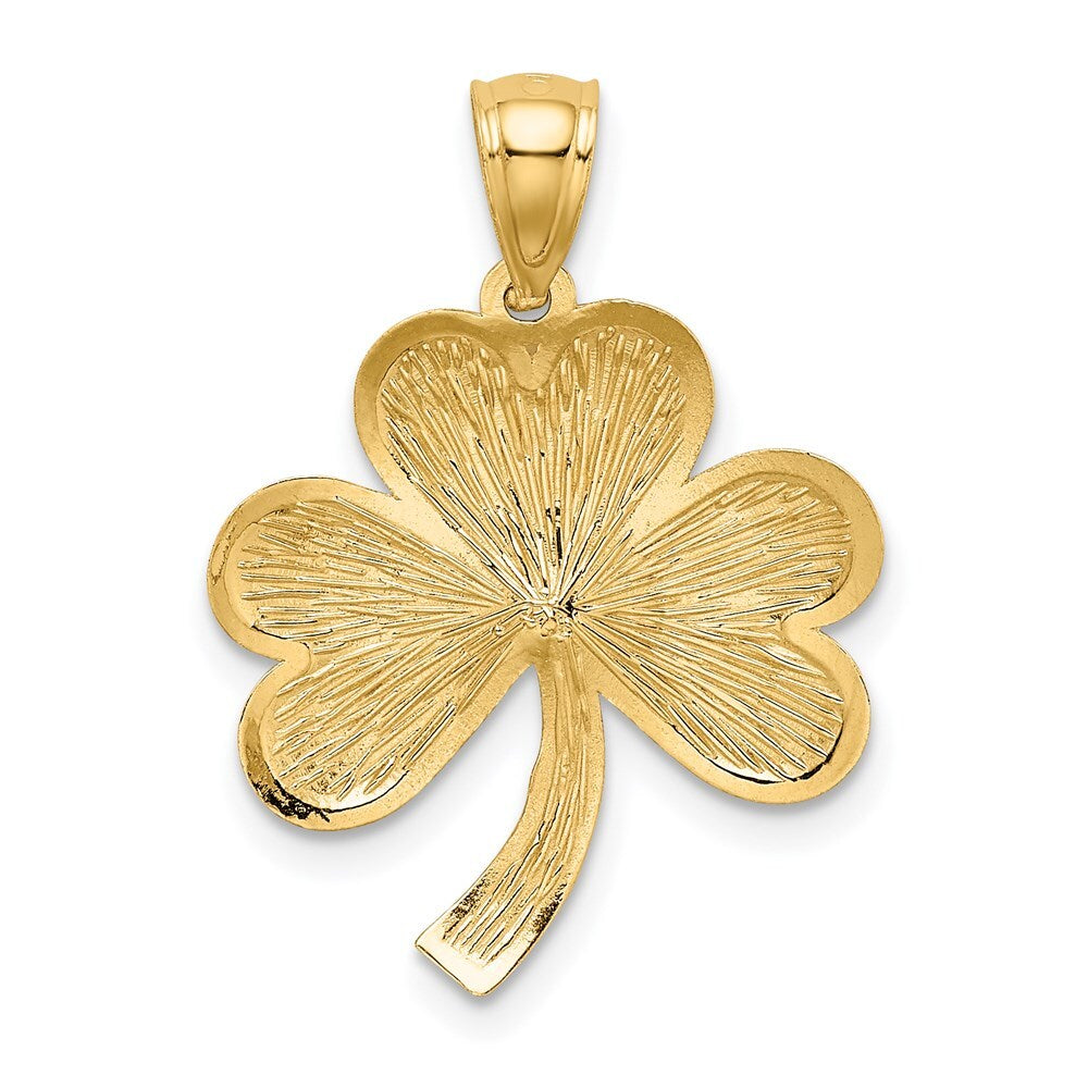 14k Yellow Gold Brushed Diamond-cut Shamrock Pendant for Women