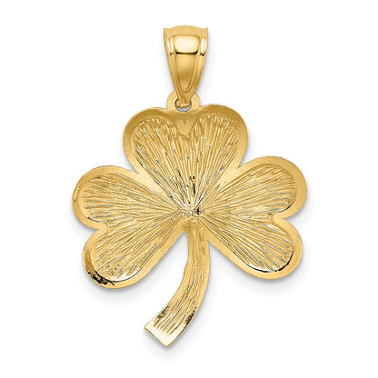 14k Yellow Gold Brushed Diamond-cut Shamrock Pendant for Women
